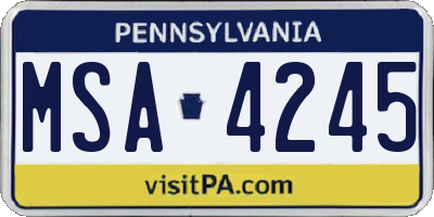 PA license plate MSA4245