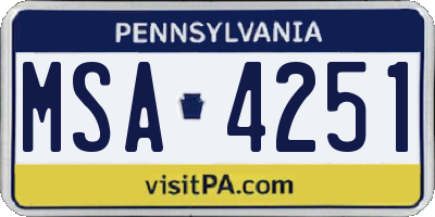 PA license plate MSA4251