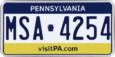 PA license plate MSA4254