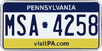 PA license plate MSA4258
