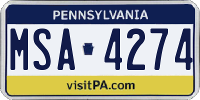 PA license plate MSA4274