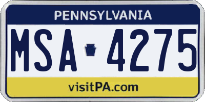 PA license plate MSA4275