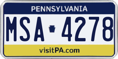 PA license plate MSA4278