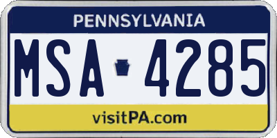 PA license plate MSA4285
