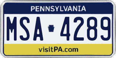 PA license plate MSA4289