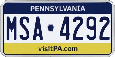 PA license plate MSA4292