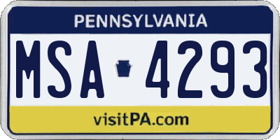 PA license plate MSA4293