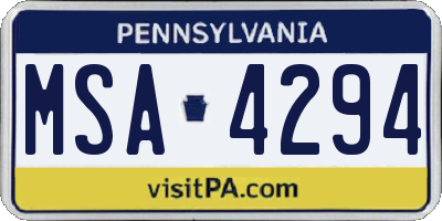 PA license plate MSA4294