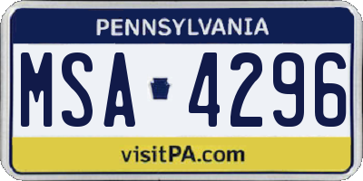 PA license plate MSA4296