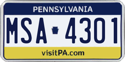 PA license plate MSA4301
