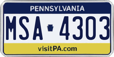 PA license plate MSA4303