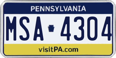 PA license plate MSA4304