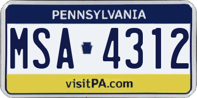 PA license plate MSA4312