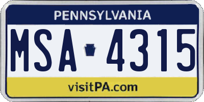 PA license plate MSA4315