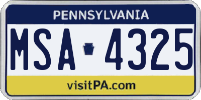 PA license plate MSA4325