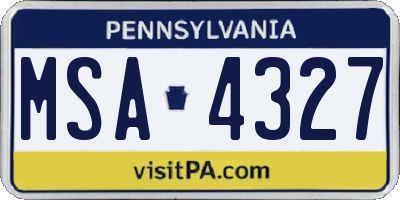 PA license plate MSA4327