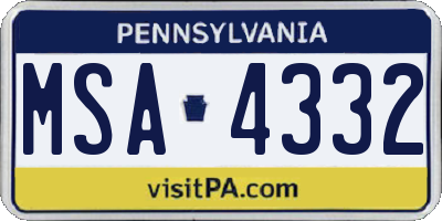 PA license plate MSA4332