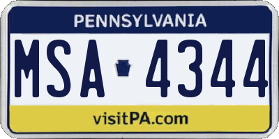 PA license plate MSA4344