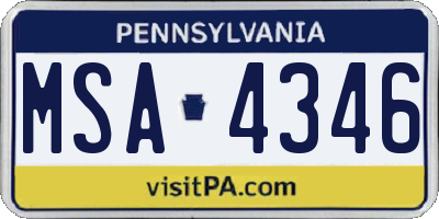 PA license plate MSA4346