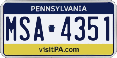 PA license plate MSA4351