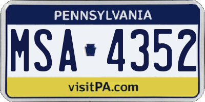 PA license plate MSA4352