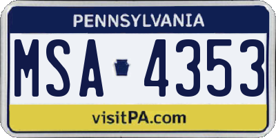 PA license plate MSA4353