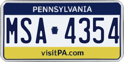PA license plate MSA4354