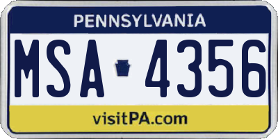 PA license plate MSA4356