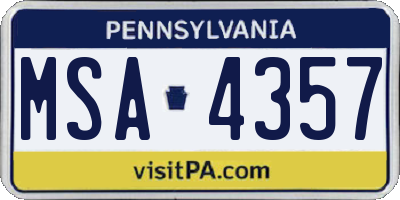PA license plate MSA4357