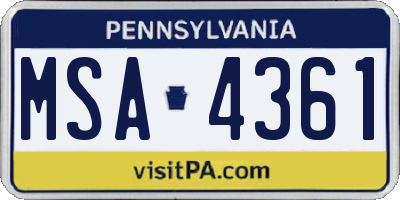 PA license plate MSA4361