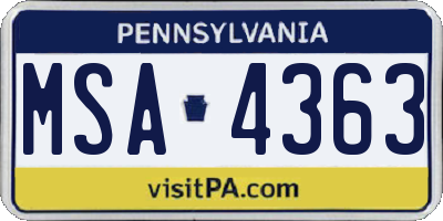 PA license plate MSA4363