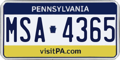 PA license plate MSA4365