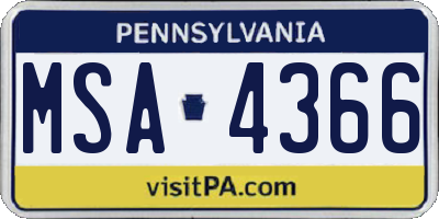 PA license plate MSA4366