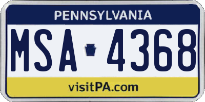 PA license plate MSA4368