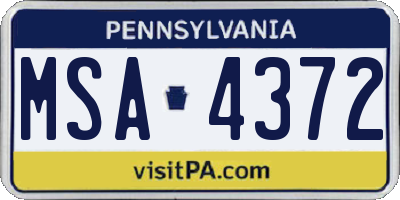 PA license plate MSA4372