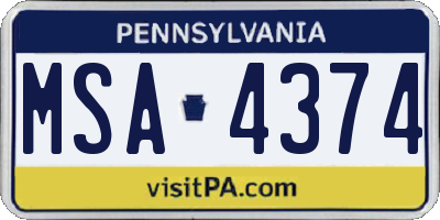 PA license plate MSA4374
