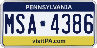 PA license plate MSA4386