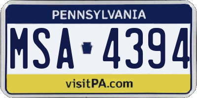 PA license plate MSA4394
