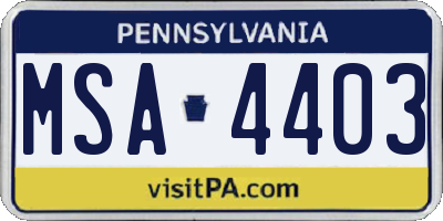 PA license plate MSA4403