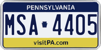 PA license plate MSA4405