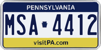 PA license plate MSA4412