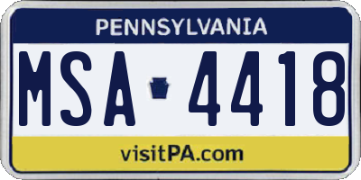 PA license plate MSA4418