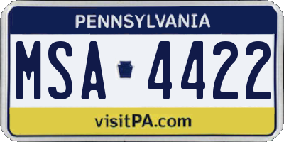 PA license plate MSA4422