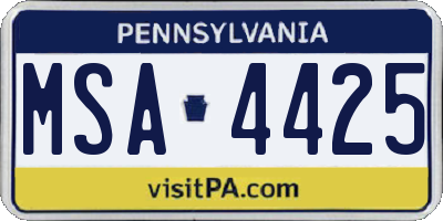 PA license plate MSA4425