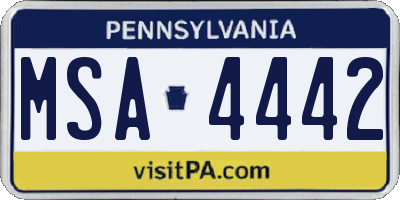 PA license plate MSA4442