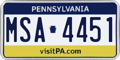 PA license plate MSA4451