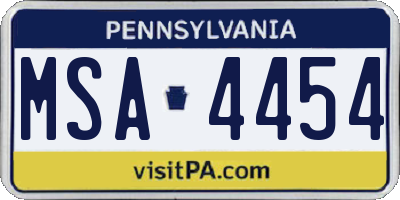 PA license plate MSA4454
