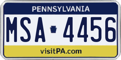PA license plate MSA4456
