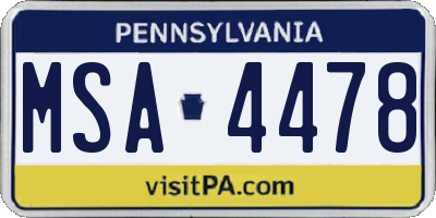 PA license plate MSA4478