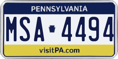 PA license plate MSA4494